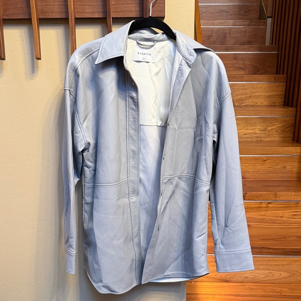 Babaton Light Gray Leather Jacket
